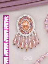 Praatika - The Pink Rose - Stone, Cutdana And Glass Drops Hand Embroidered Earrings