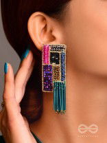 Srava- The Vibrant Waterfall- Beads and Bugle Glass Pipes Embroidered Earrings