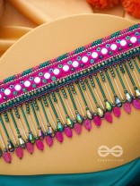 Srava- The Rose Cascade- Glass Beads & Mirror Lace Embroidered Choker Necklace