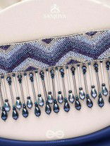 Adrisha - The Indigo Hills - Cutdana And Glass Drops Hand Embroidered Choker Neckpiece