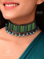 Vapraa- The Flower Bed- Glass Beads & Glass Drops Embroidered Choker Necklace