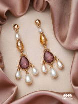 The Crystal Cascade- Golden Pearl Earrings