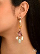 The Crystal Cascade- Golden Pearl Earrings