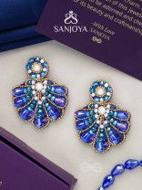 Vrikshagra- The Indigo Crown- Pearls, Beads & Sequins Embroidered Earrings