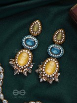 Sulokaneeya - Admirable Beauty - Stones, Glass Drops And Beads Hand Embroidered Earrings