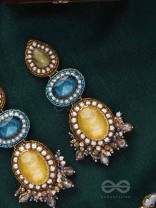 Sulokaneeya - Admirable Beauty - Stones, Glass Drops And Beads Hand Embroidered Earrings