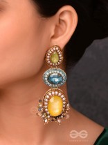 Sulokaneeya - Admirable Beauty - Stones, Glass Drops And Beads Hand Embroidered Earrings
