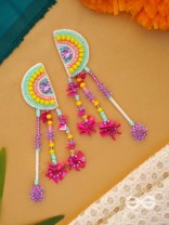 Vibhaasin - Decorated With Flowers- Stones & Sequins Hand Embroidered Earrings