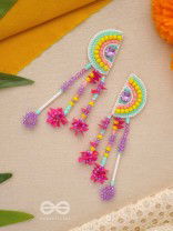 Vibhaasin - Decorated With Flowers- Stones & Sequins Hand Embroidered Earrings
