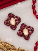 Raagana- The Crimson Bloom- Stones Embroidered Stud Earrings