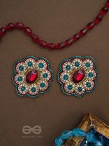 Stibhi - Treasures Of Ruby - Dabka, Stone And Beads Hand Embroidered Earrings
