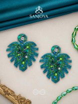 Parnin - The Verdant Leaf - Stones, Sequins And Cutdana Hand Embroidered Earrings