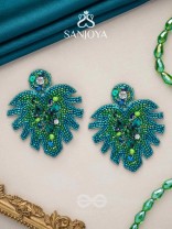 Parnin - The Verdant Leaf - Stones, Sequins And Cutdana Hand Embroidered Earrings