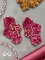 Prasthika- The Crimson Hibiscus- Sequins And Beads Embroidered Stud Earrings