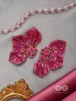 Prasthika- The Crimson Hibiscus- Sequins And Beads Embroidered Stud Earrings