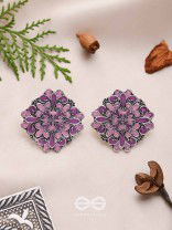 The Floral Fantasy - Oxidised Statement Stud Earrings (Violet & Orchid Purple)