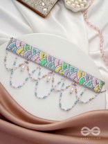 Paatalya - The Flower Meadow - Sequins, Beads And Glass Drops Hand Embroidered Choker Necpiece