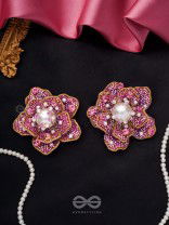 Taarana- The Pink Rose- Pearls, Stones & Beads Embroidered Earrings