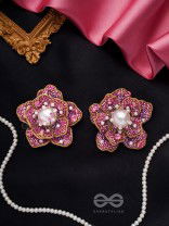 Taarana- The Pink Rose- Pearls, Stones & Beads Embroidered Earrings