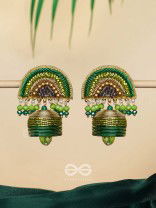 Kaamsya - The Bejeweled Bell - Dabka, Sequins And Beads Hand Embroidered Earrings