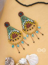 AAKARA - THE GEOMETRIC BLOSSOM- RESHAM, BEADS AND GLASS DROP EMBROIDERED EARRINGS