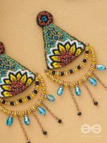 AAKARA - THE GEOMETRIC BLOSSOM- RESHAM, BEADS AND GLASS DROP EMBROIDERED EARRINGS