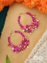 Roshnika - The Pink Spark - Stones, Beads And Glass Drops Hand Embroidered Earrings