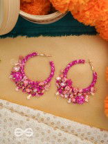 Roshnika - The Pink Spark - Stones, Beads And Glass Drops Hand Embroidered Earrings