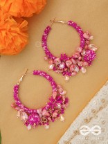 Roshnika - The Pink Spark - Stones, Beads And Glass Drops Hand Embroidered Earrings