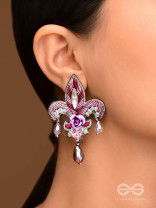 Abhinaya - The Dramatic Drop - Stones, Dabka And Glass Drops Hand Embroidered Earrings