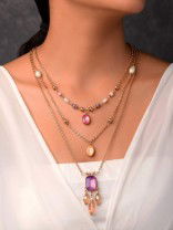 The Ravishing Rhinestones - Golden Multilayer Neckpiece With Anti-Tarnish Coating