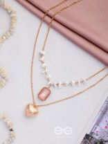 A Pink Heartscape- Boho Multilayered Neckpiece With Anti-Tarnish Coating 