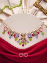 Suprayas - The Regal Gemstones - Golden Embellished Statement Neckpiece (Multicolor)