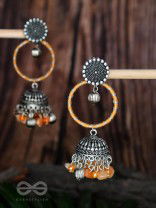 THE SUNFLOWER DELIGHT - OXIDISED EMBELLISHED JHUMKA EARRINGS
