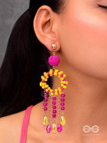 WILDFIRE SPIRIT - BOLD AND STATEMENT DANGLER EARRINGS (PINK & YELLOW)