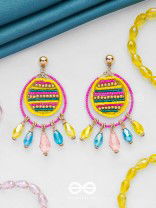 Satovira - Defiant Dynamo - Beads And Glass Drops Hand Embroidered Earrings