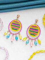 Satovira - Defiant Dynamo - Beads And Glass Drops Hand Embroidered Earrings
