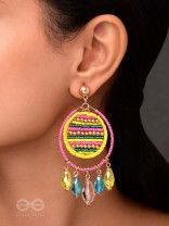 Satovira - Defiant Dynamo - Beads And Glass Drops Hand Embroidered Earrings