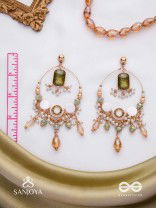 Navodha - The Wedded Dazzle - Statement Golden And Green Embellished Earrings