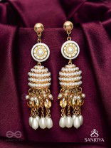 Aindava - The Moonlit Orbits - Stones, Beads And Pearl Drops Hand Embroidered Earrings