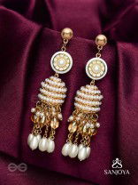 Aindava - The Moonlit Orbits - Stones, Beads And Pearl Drops Hand Embroidered Earrings