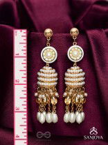 Aindava - The Moonlit Orbits - Stones, Beads And Pearl Drops Hand Embroidered Earrings