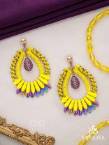 Atidah - Blazing Fierce - Beads And Cutdana Hand Embroidered Earrings (Yellow & Purple)