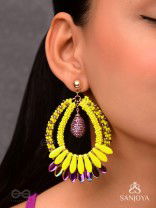 Atidah - Blazing Fierce - Beads And Cutdana Hand Embroidered Earrings (Yellow & Purple)