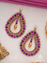 Vilobhanam - The Bittersweet Temptation - Golden Embellished Hand Embroidered Statement Earrings (Pink & Purple)
