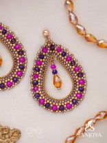 Vilobhanam - The Bittersweet Temptation - Golden Embellished Hand Embroidered Statement Earrings (Pink & Purple)