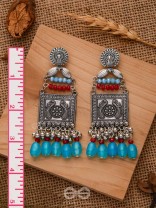 THE AZZURE RUBIES - EMBELLISHED OXIDISED EARRINGS