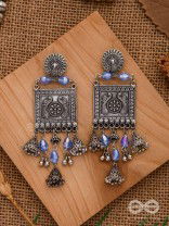 CRYSTALLIZED IN INDIGO - EMBELLISHED OXIDISED EARRINGS