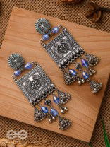 CRYSTALLIZED IN INDIGO - EMBELLISHED OXIDISED EARRINGS