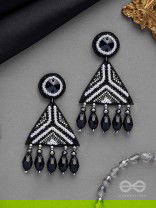 Shwetaka - The Gleaming Night - Stone, Beads And Glass Drops Hand Embroidered Earrings (Black & White)